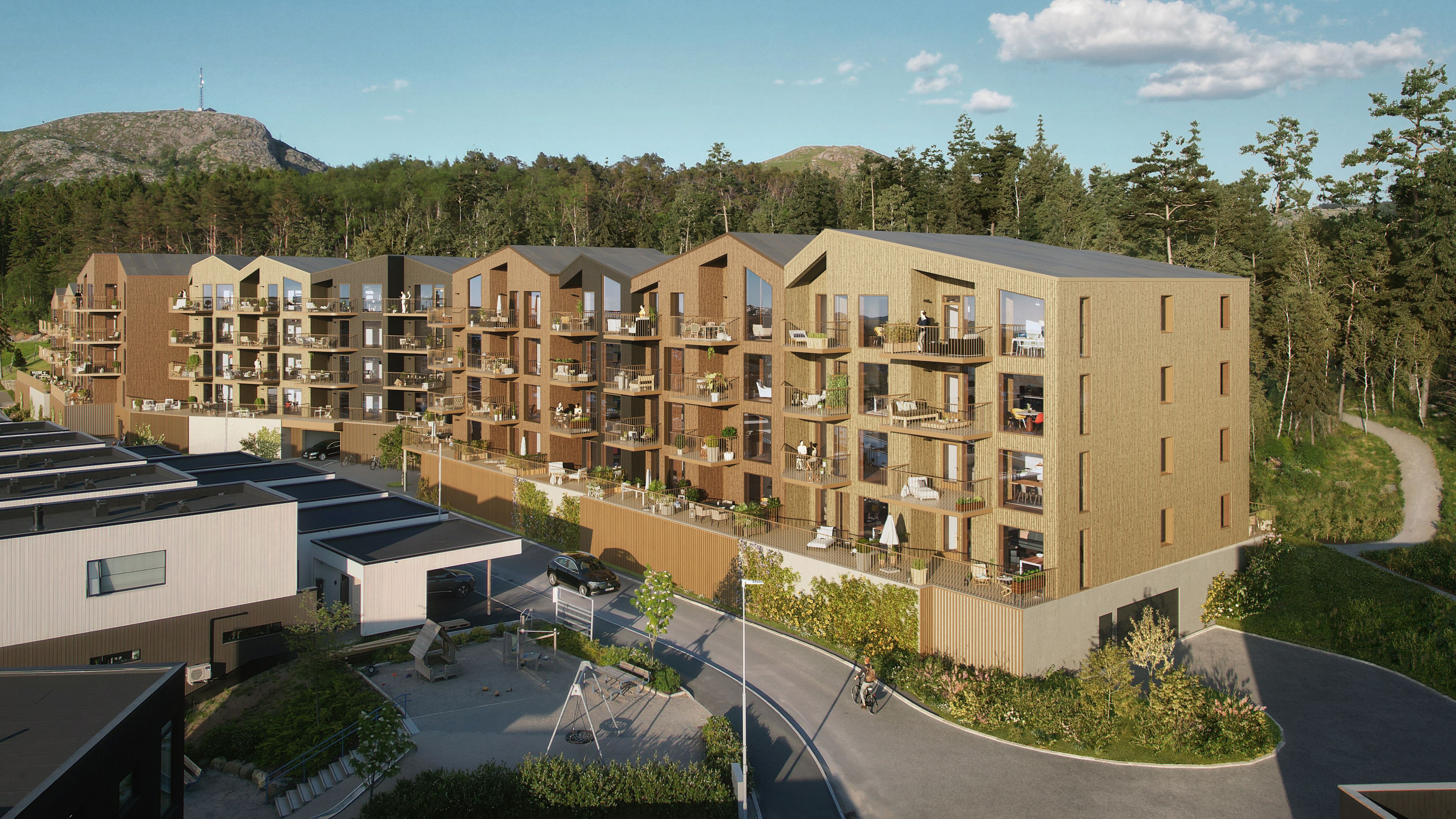 Illustrasjon av nye boliger i Skogens ro på Kleivane