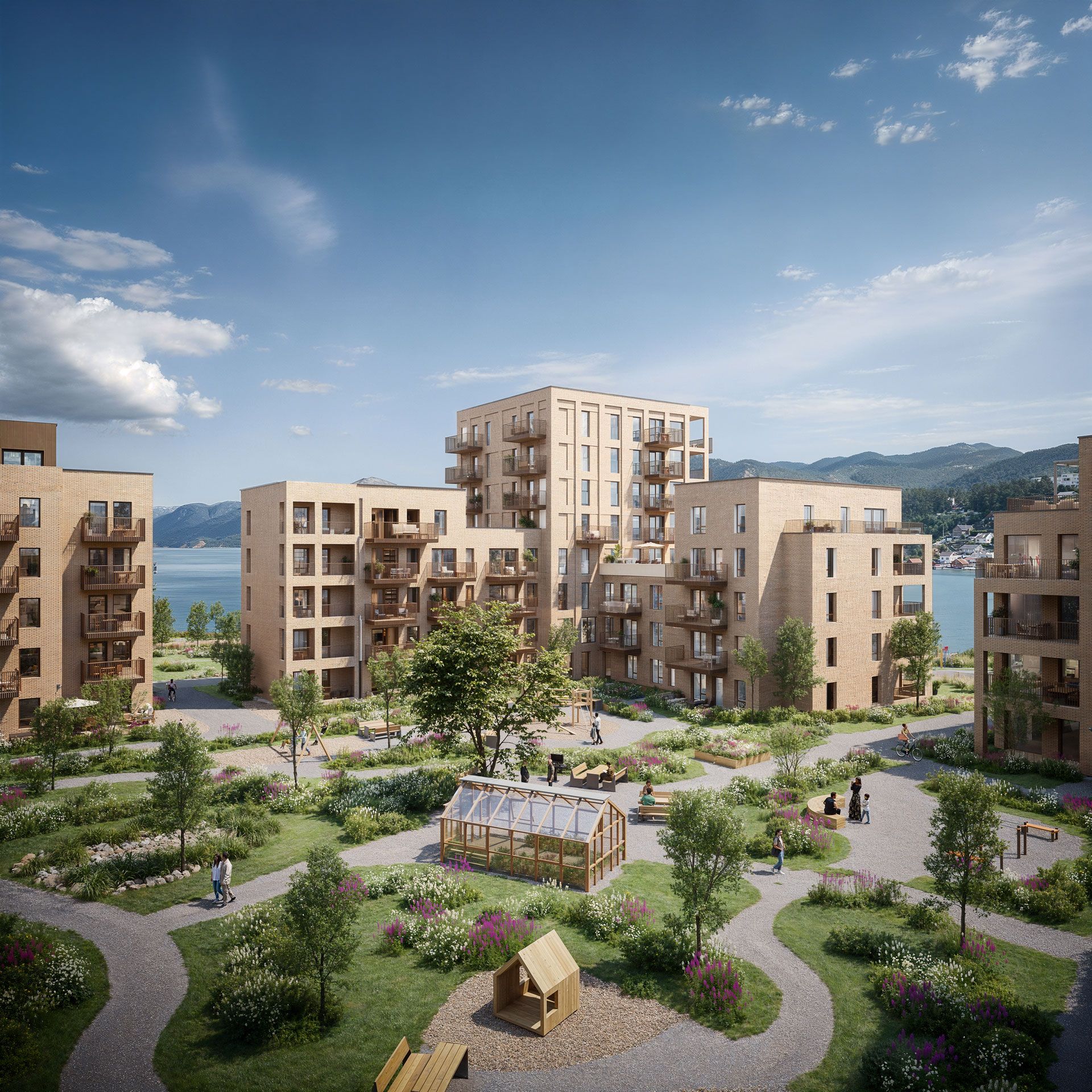 Det grønne gårdsrommet mellom byggene i Østraadt Havn