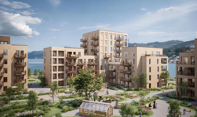 Det grønne gårdsrommet mellom byggene i Østraadt Havn