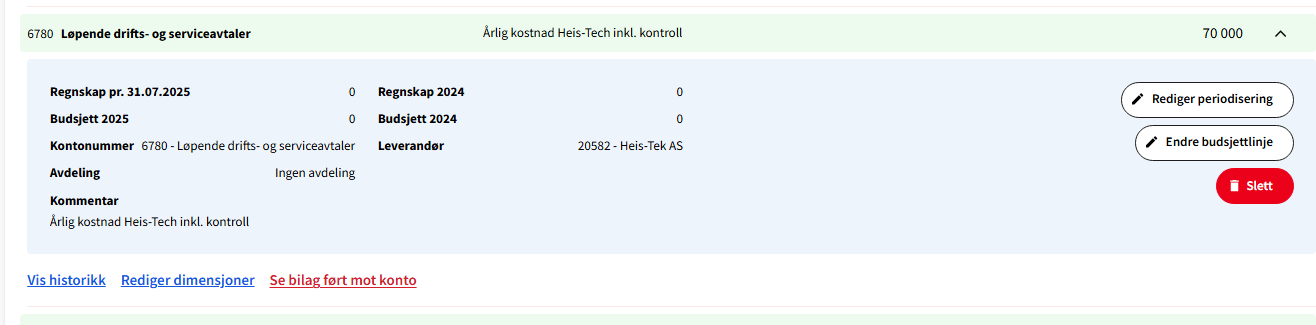 Skjermbilde fra budsjetteringsmodulen i Portalen