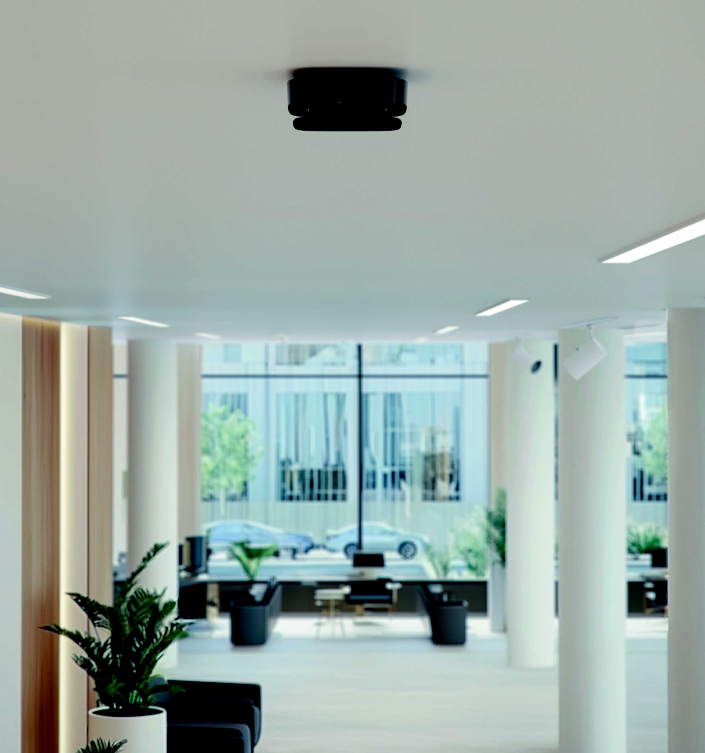 draadloze zwarte rookmelder in lobby