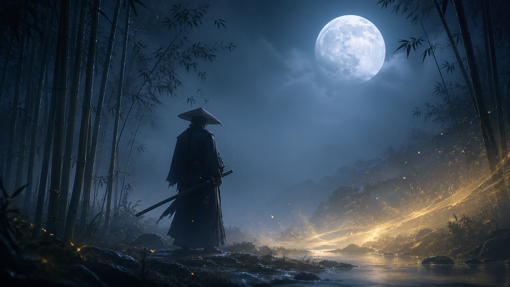 夜の竹林と満月——仁王3の世界観イメージ
