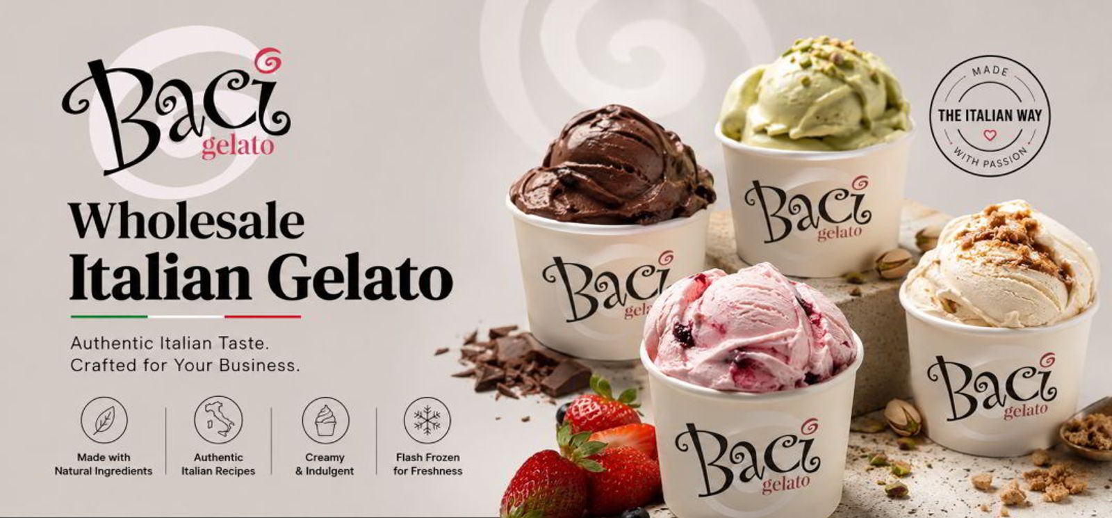 its a gelato not ice cream - a photo of gelato flavors from baci gelato