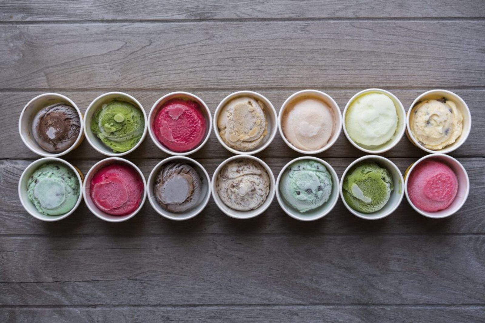 Assorted wholesale gelato flavors in cups