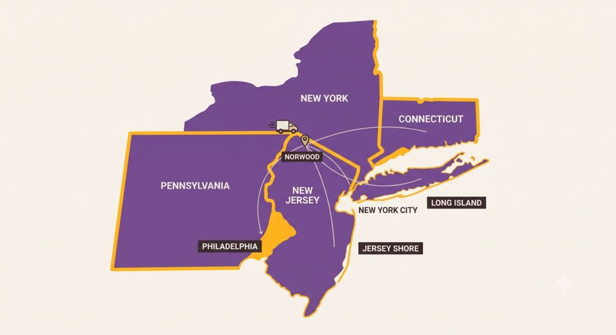 New Jersey, New York, Connecticut, and eastern Pennsylvania as connected coverage areas