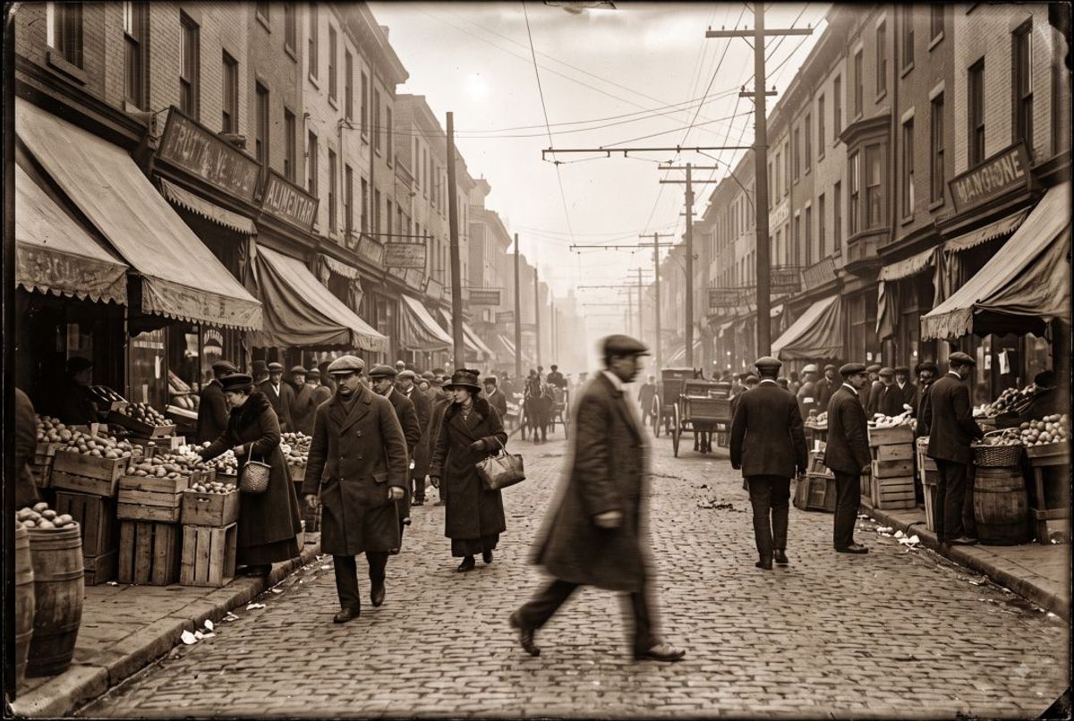 Early twentieth century Italian market street in South Philadelphia