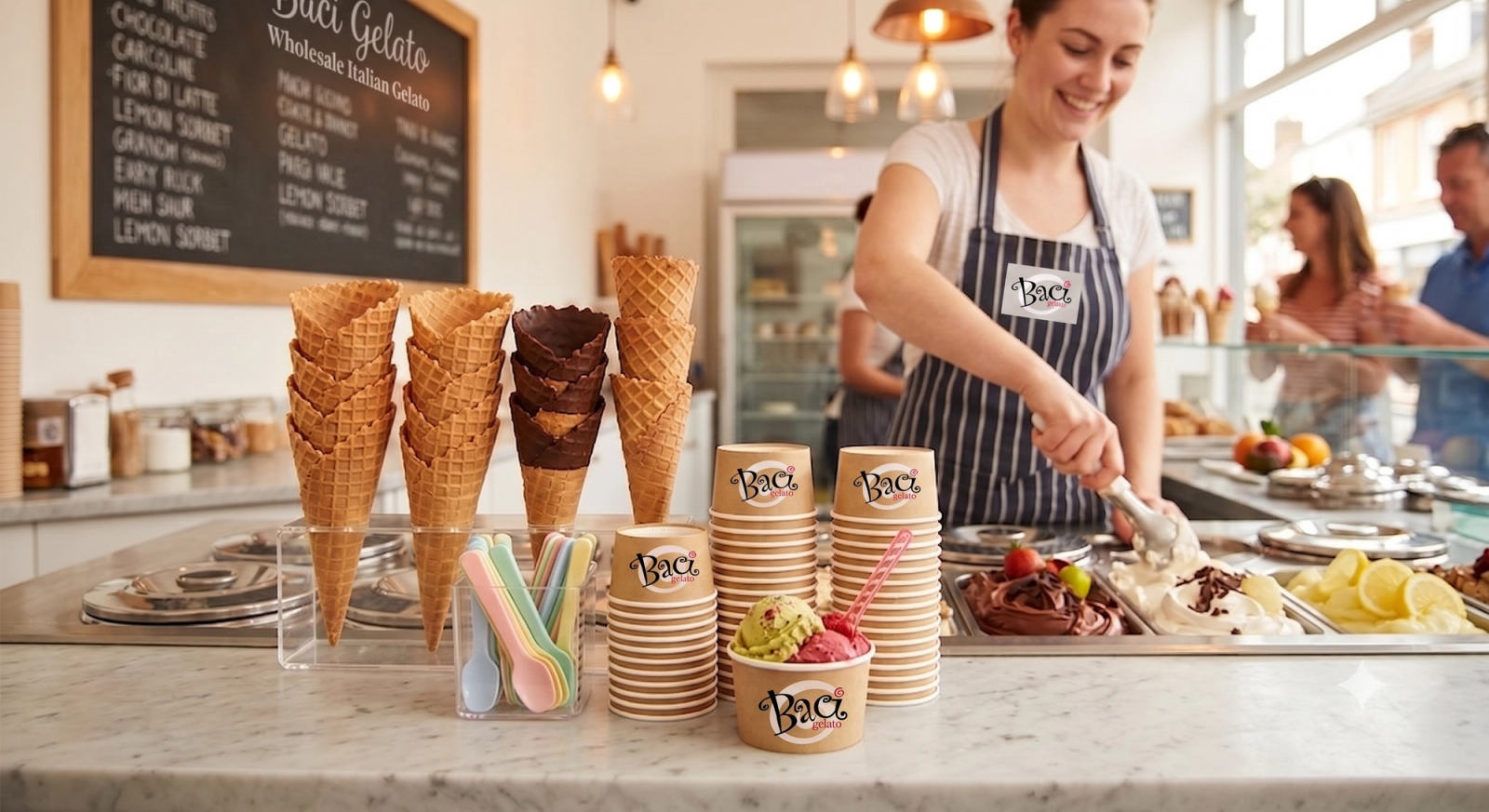 a lady happily serving sorbet