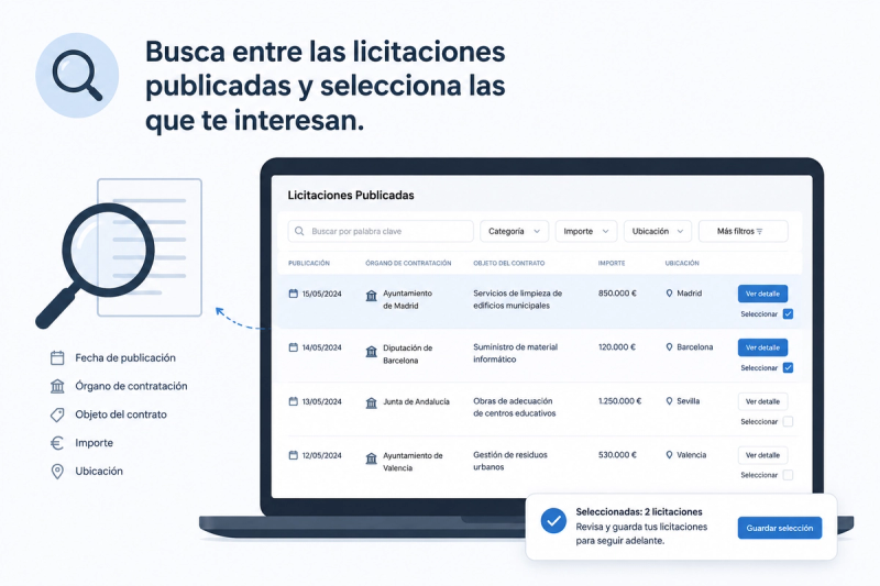 Busca licitaciones públicas y selecciona las oportunidades