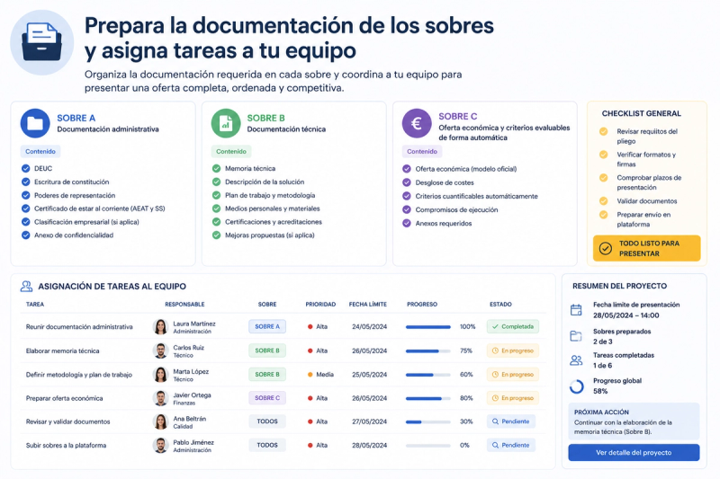 Prepara la documentación de los sobres