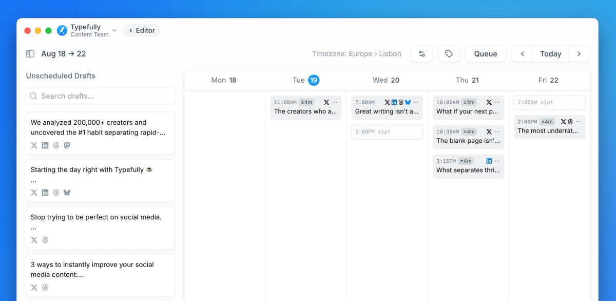 Enhanced Calendar with Drafts Sidebar & Queue View