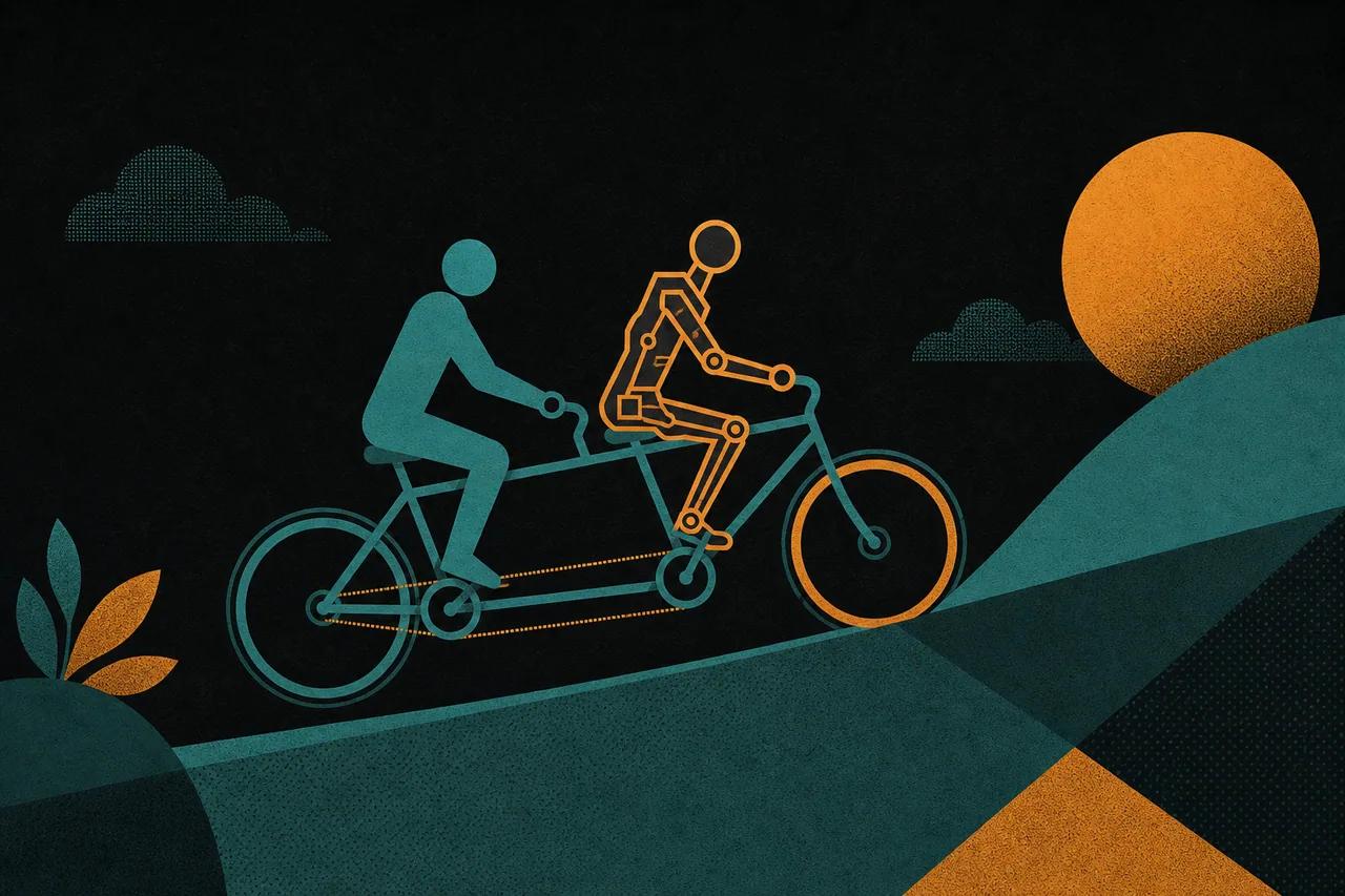Human and machine on a tandem, both steering