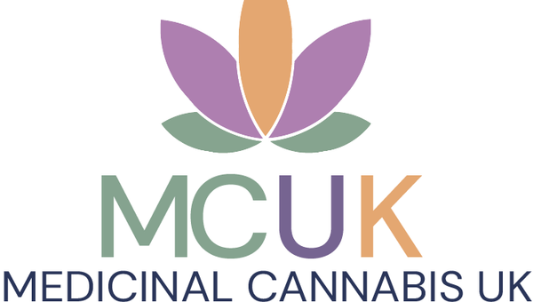 MCUK Logo - Orange, Purple adn Green Leaf with Text "MCUK - Medicinal Cannabis UK. Holistic Patient Led Support