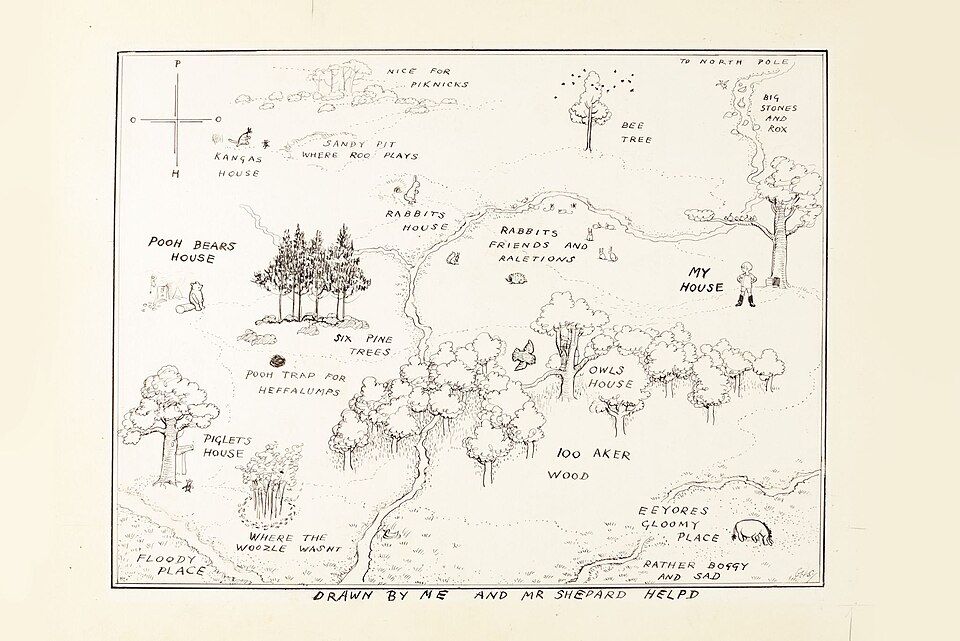小熊維尼插畫家 Ernest Howard Shepard 繪製的百畝森林地圖