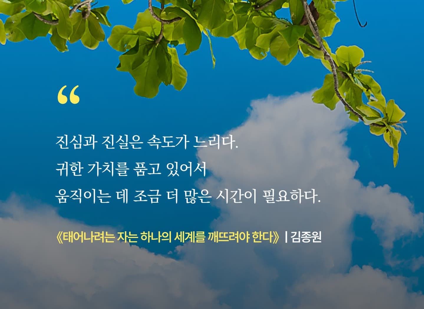 Millie App 電子書劃線畫面,摘錄「진심과 진실은 속도가 느리다…」出自김종원《태어나려는 자는 하나의 세계를 깨뜨려야 한다》