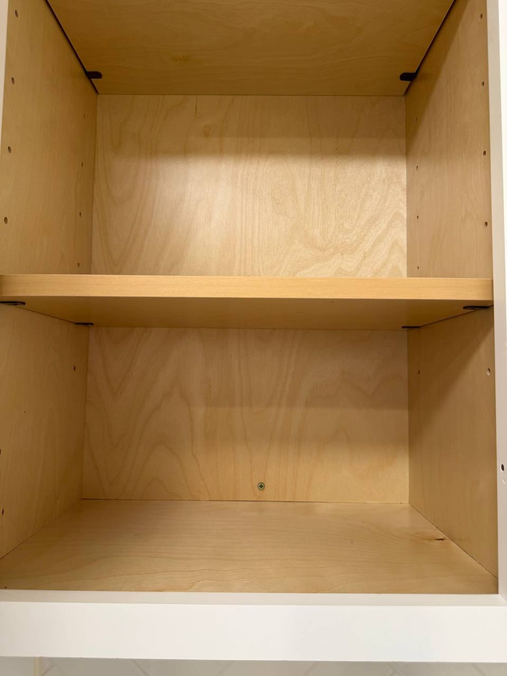 Empty wood cabinet with two clean shelves