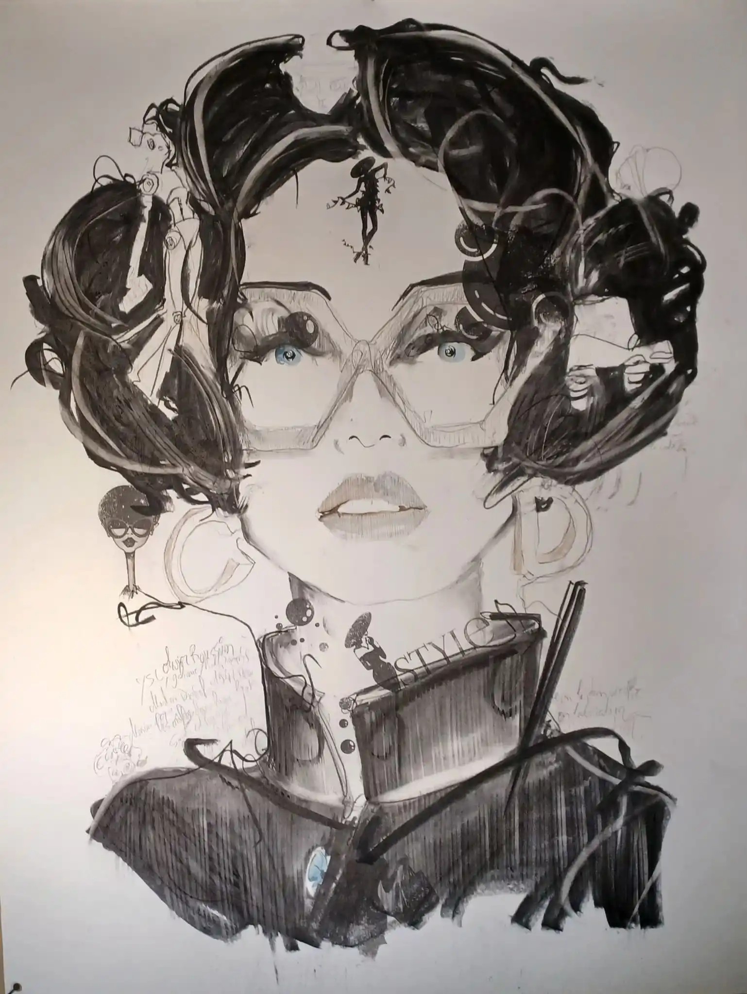 Grand dessin portrait noir et blanc