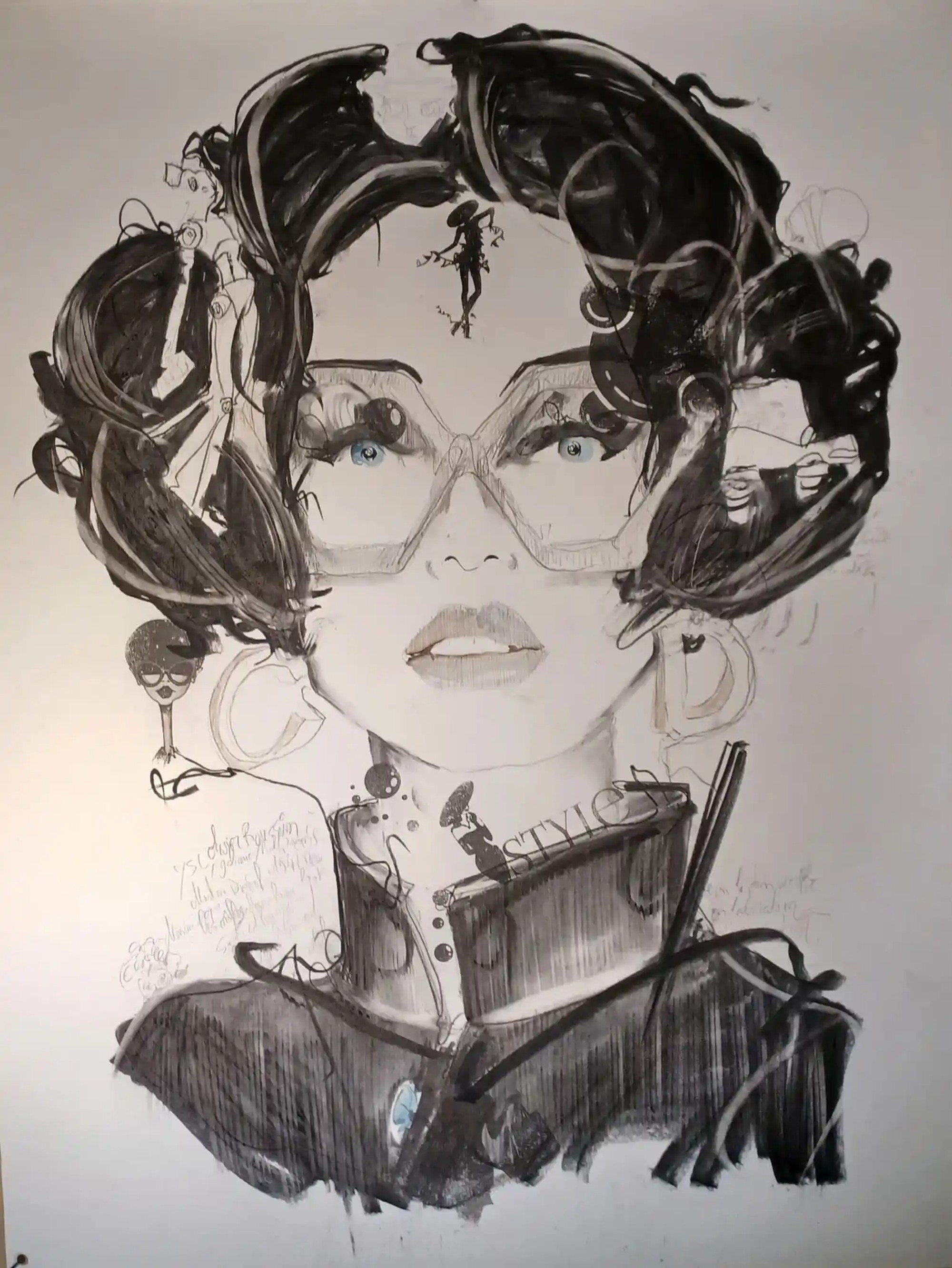 Grand dessin portrait noir et blanc