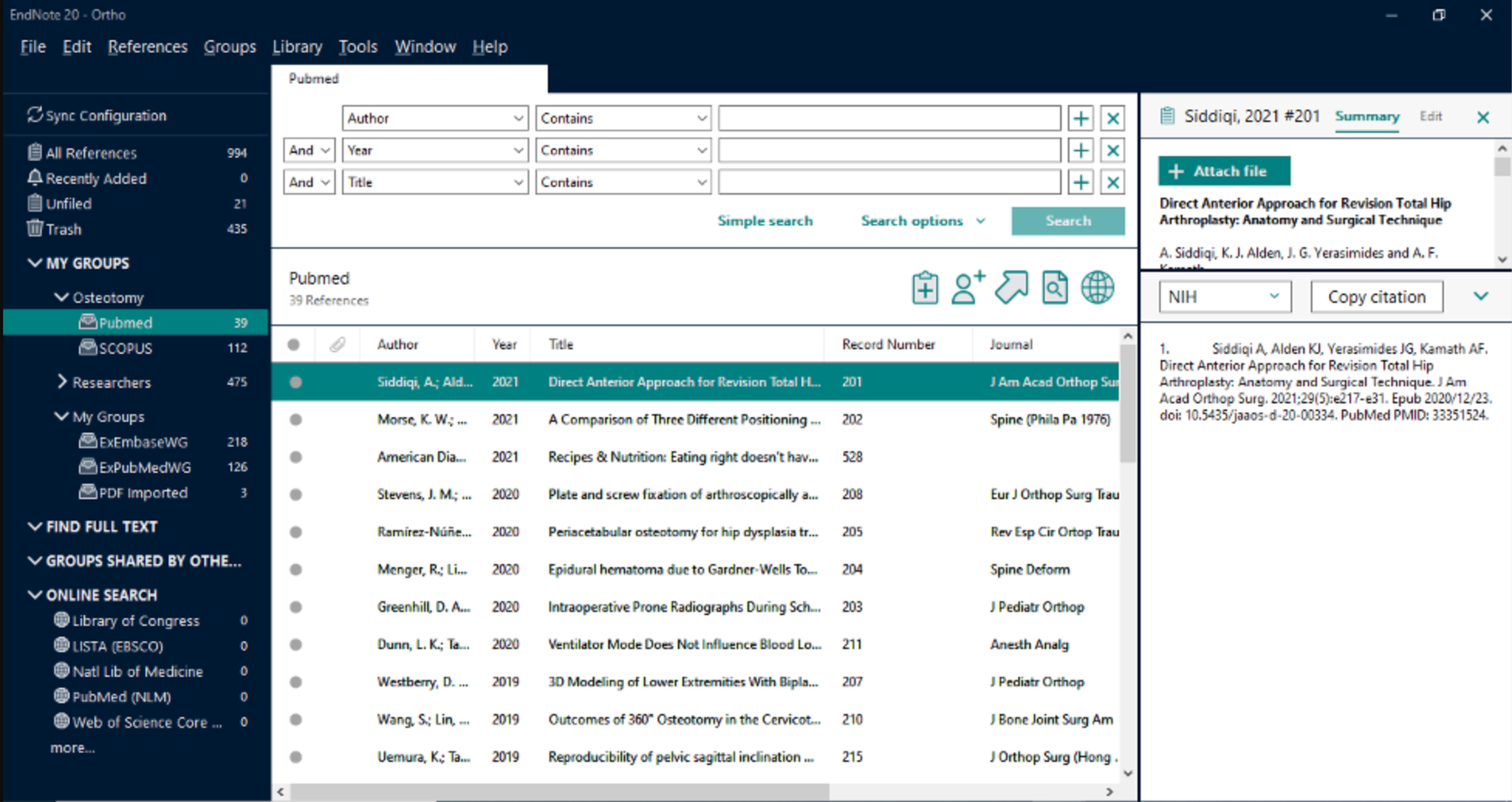 EndNote reference manager interface