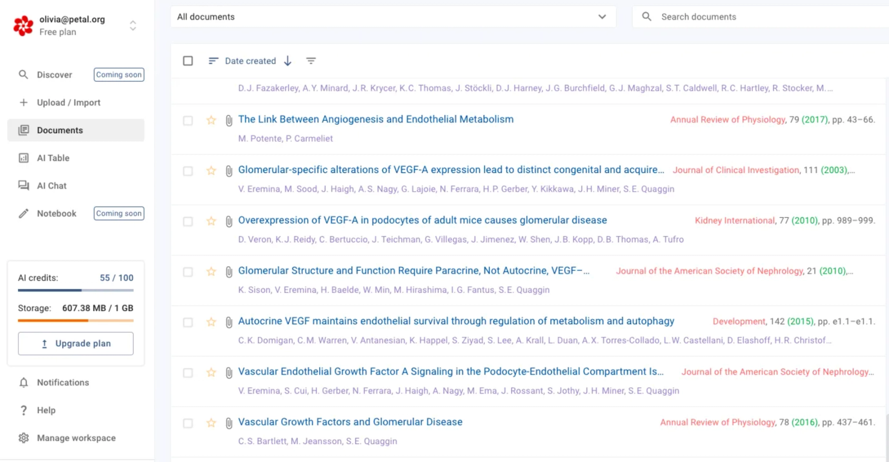 Petal reference management tool interface