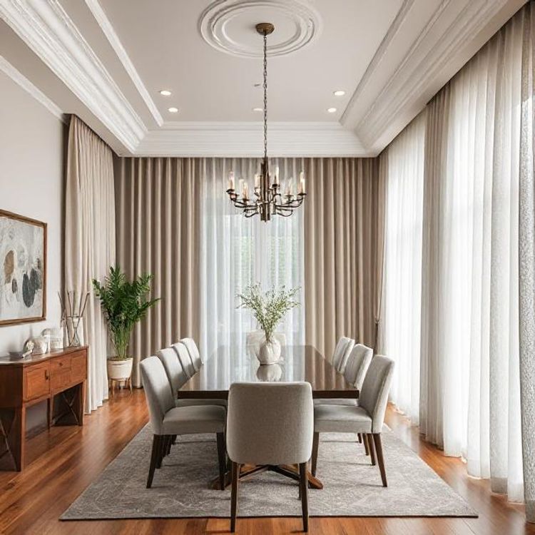Ceiling-to-floor dining room curtains