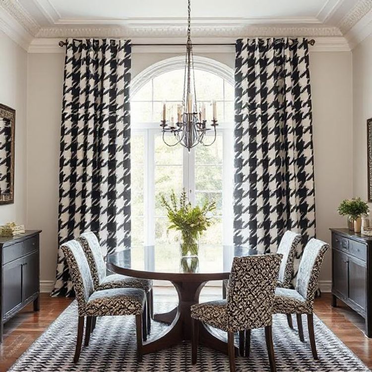 Dining room curtains with oversized houndstooth