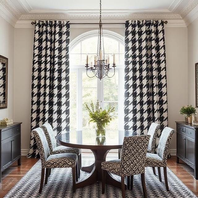 Dining room curtains with oversized houndstooth