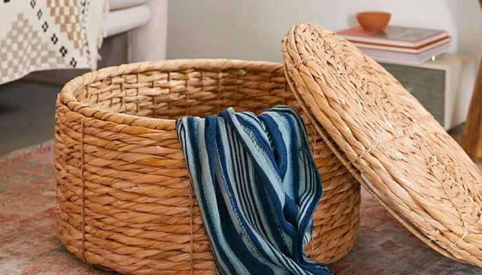 Storage ottomans to decorate a rental and maximize storage