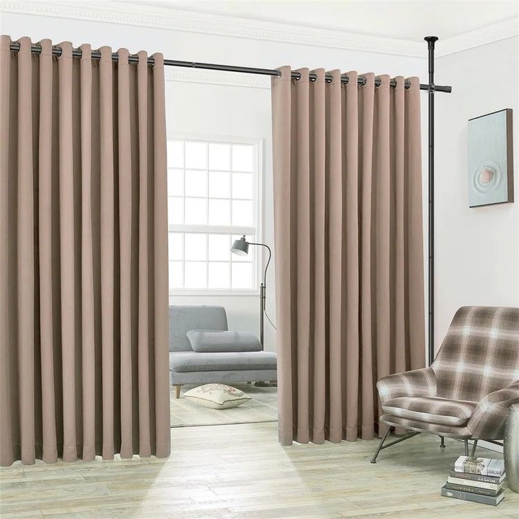 Curtains Hung on No-Drill Heavy-Duty Curtain Stand