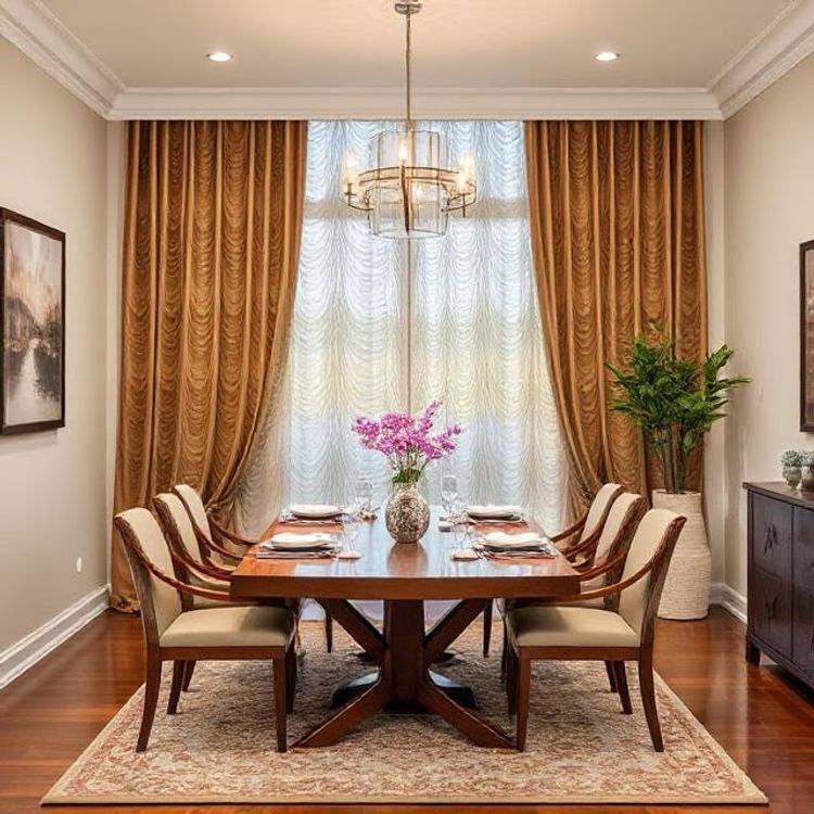 Wave curtains in a dining room