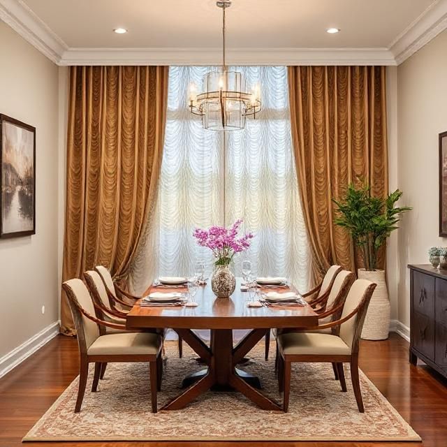 Wave curtains in a dining room