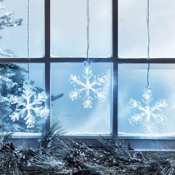 Window Decor Ideas for Christmas - Hang LED Snowflakes