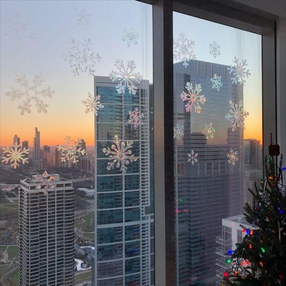 Window Decor Ideas for Christmas - Stick On Hot Glue Snowflake Window Clings
