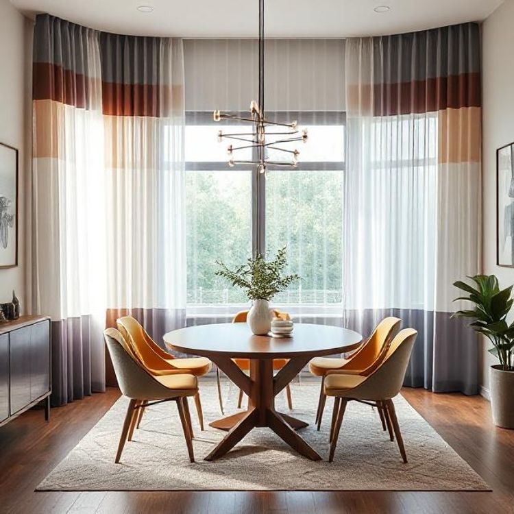 Color-blocking dining room curtains