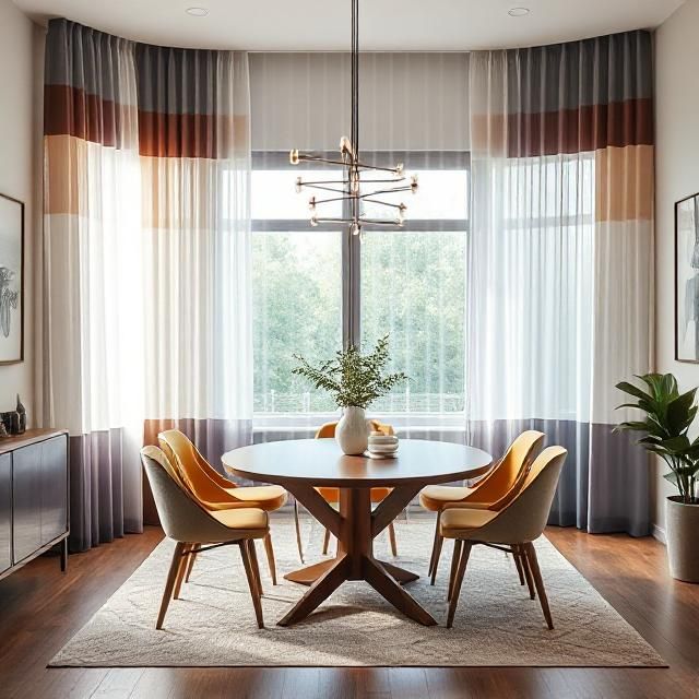 Color-blocking dining room curtains