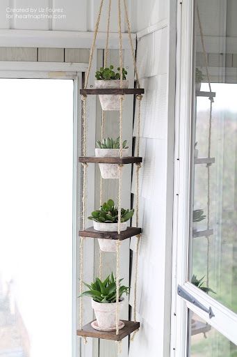 plants hanging from DIY shelving