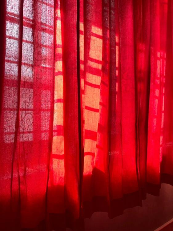 Red bedroom curtains