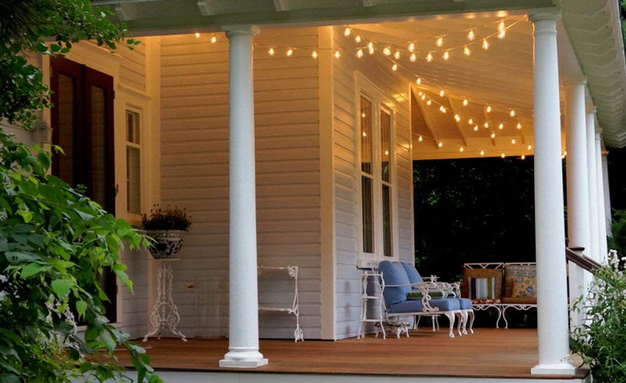 String lights on a porch