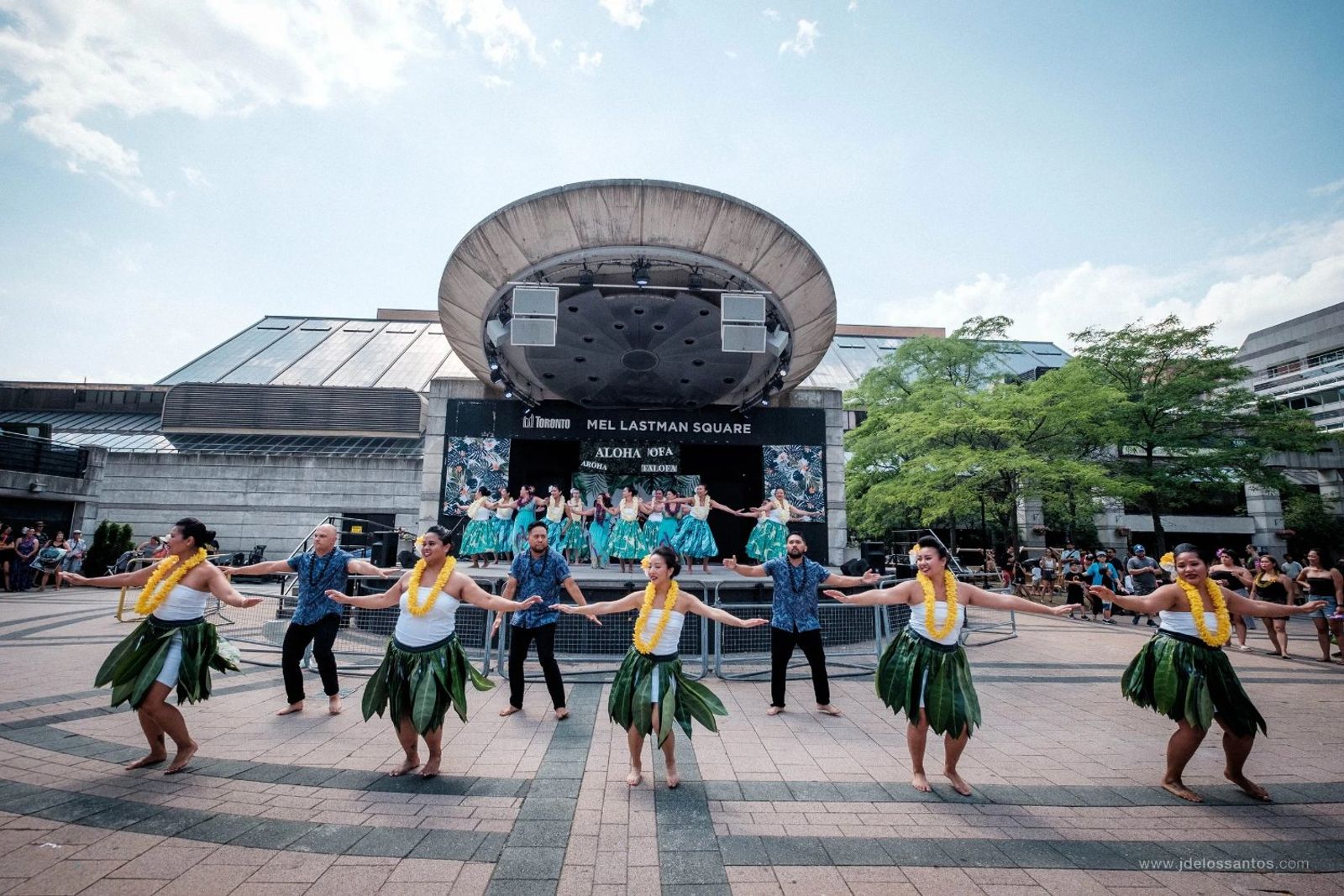 Hālau Hula I Ka Lā performing hula kahiko at Mel Lastman Square, AlohaFest Toronto