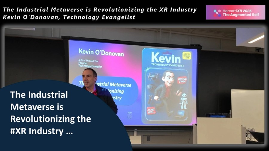 Kevin O’Donovan presenting on how the Industrial Metaverse is revolutionizing the XR industry at HarvardXR 2025