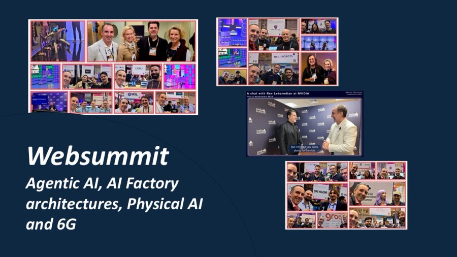 Web Summit collage featuring Kevin O’Donovan alongside event speakers and displays, with the title Agentic AI, AI Factory architectures, Physical AI and 6G