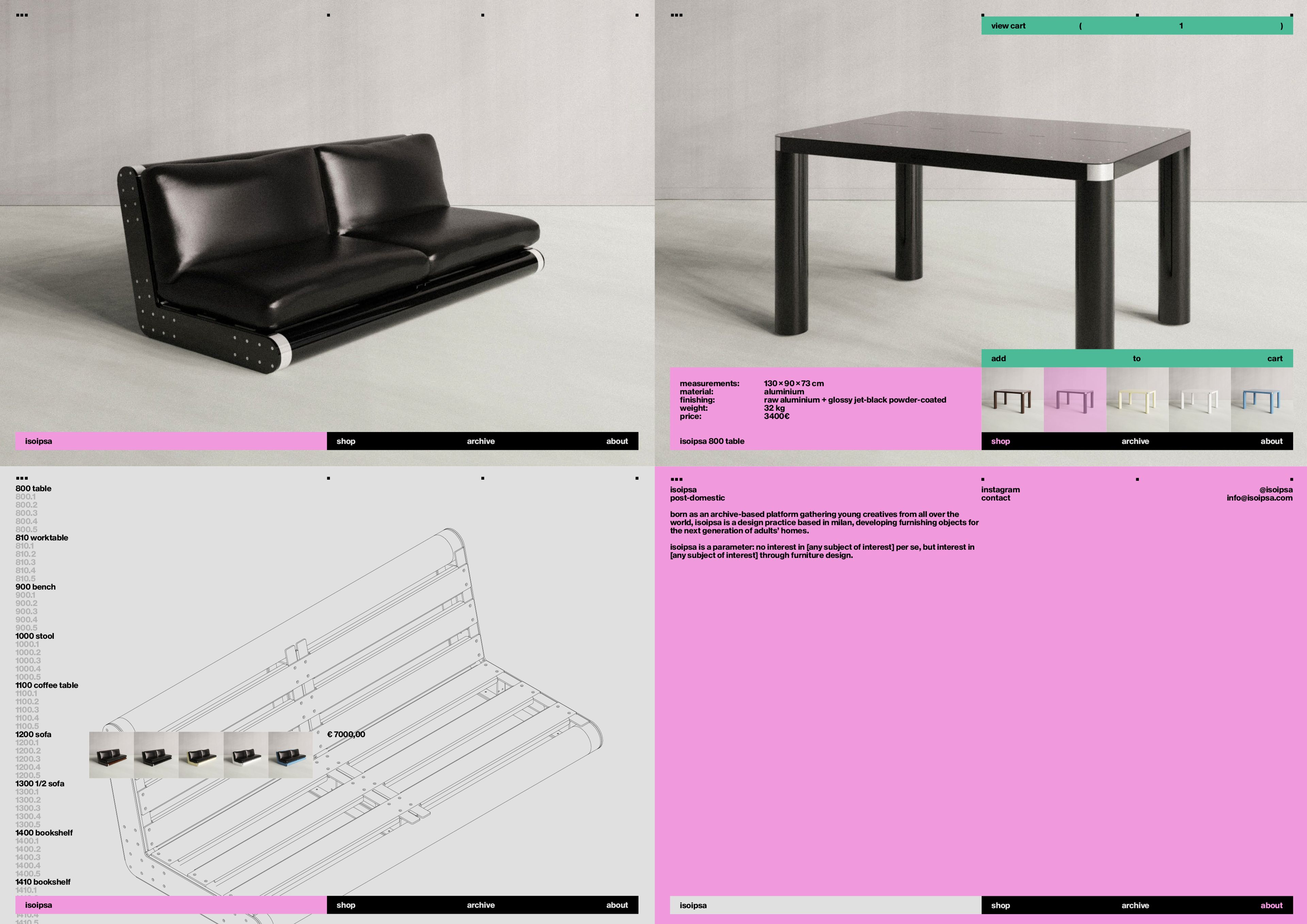 Visual Identity for isoipsa. glossy painted aluminium furniture for post-domestic environments – 2025