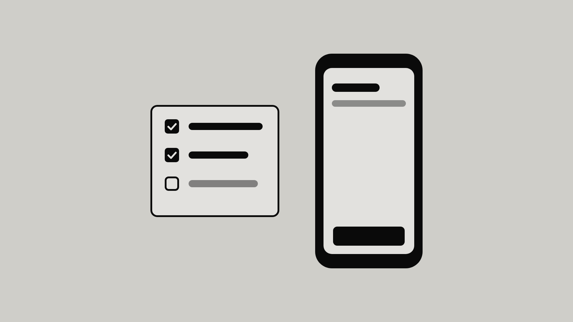 Illustratie van een takenlijst met twee afgevinkte taken naast een telefoon.