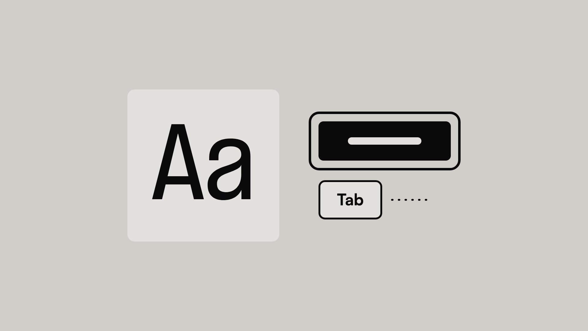 Illustratie met de letters Aa in hoog contrast, een knop met een zichtbare focusrand en een Tab-toets.