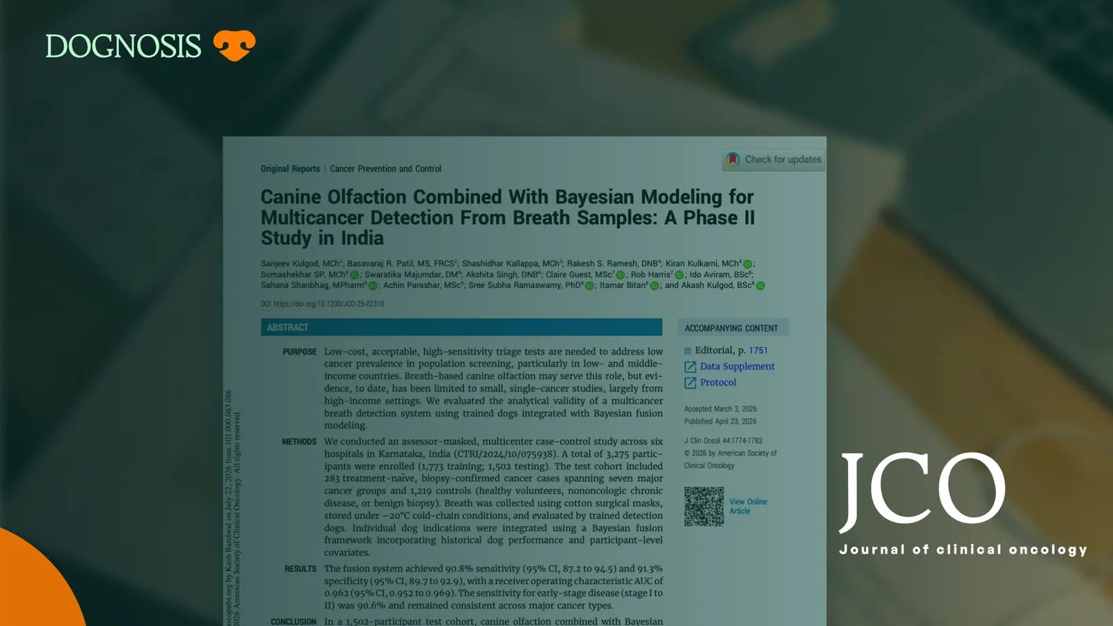 The first page of the Dognosis study in the Journal of Clinical Oncology