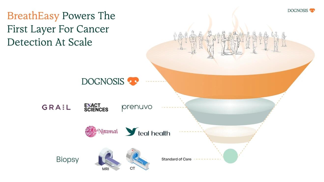 The BreathEasy screening funnel, from breath VOC screening through imaging to biopsy