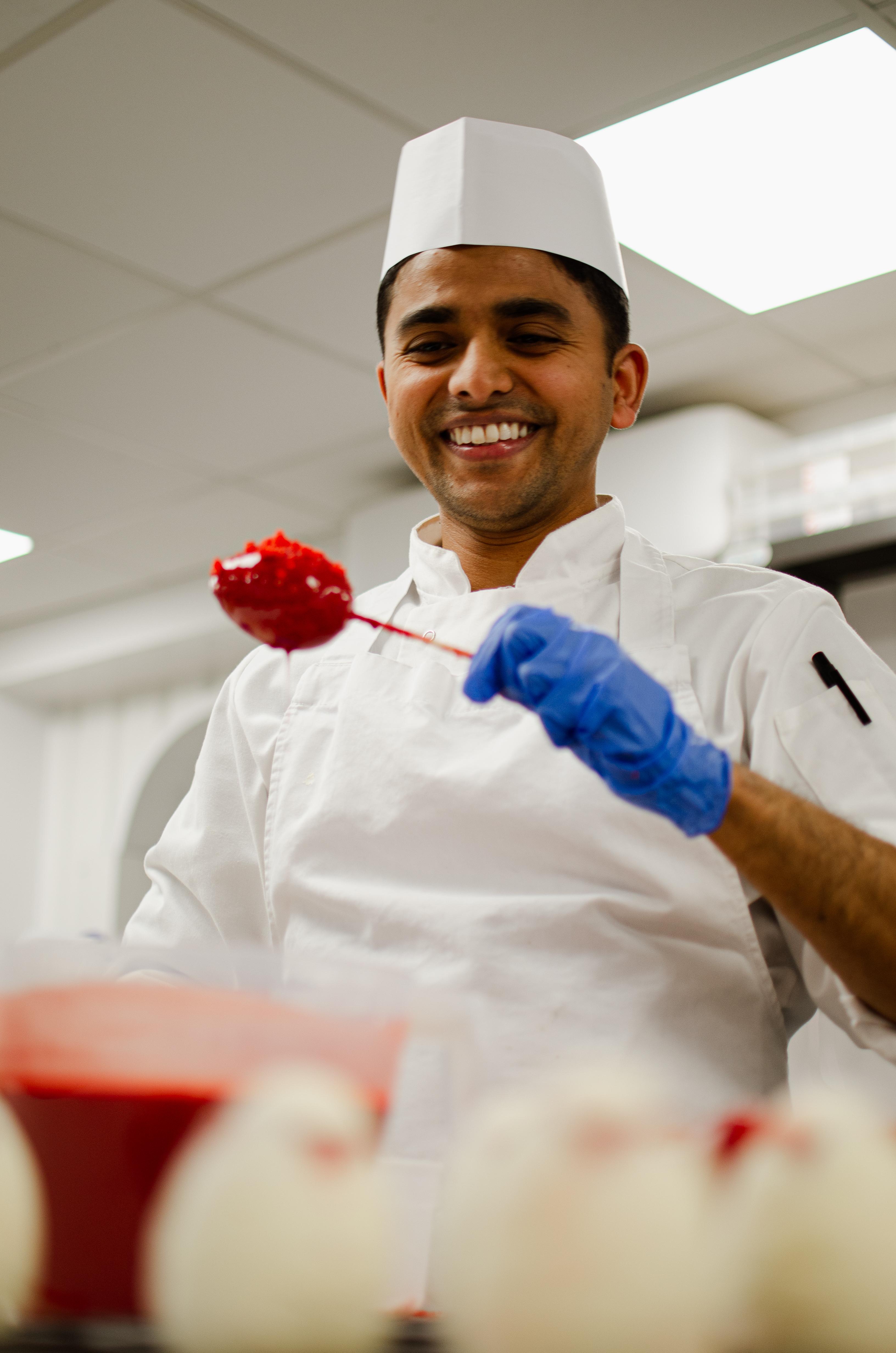 Heidi Pastry Chef Pratik making Red Velvet Easter Eggs