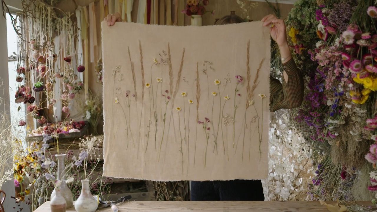 A dried flower meadow on fabric