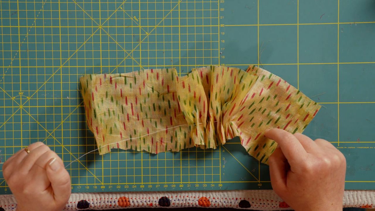 Gathering the fabric by hand