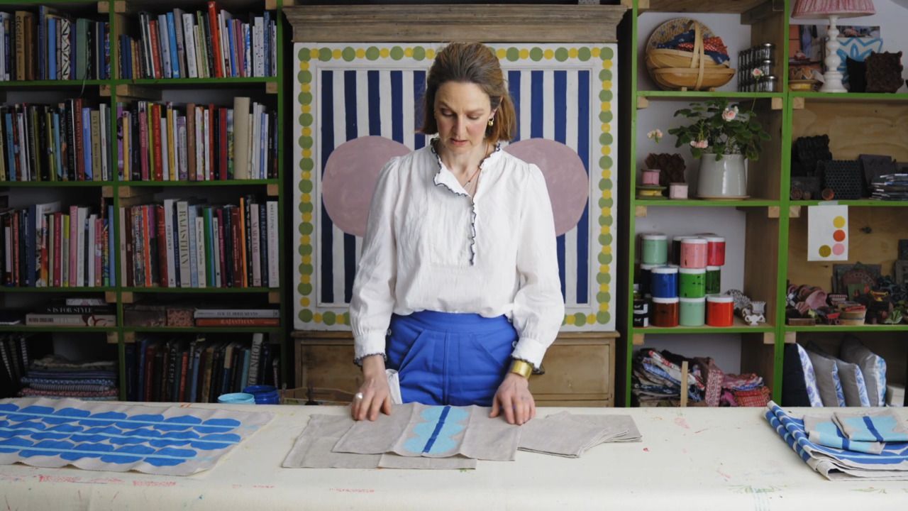 Potato print runner & napkins - part 2