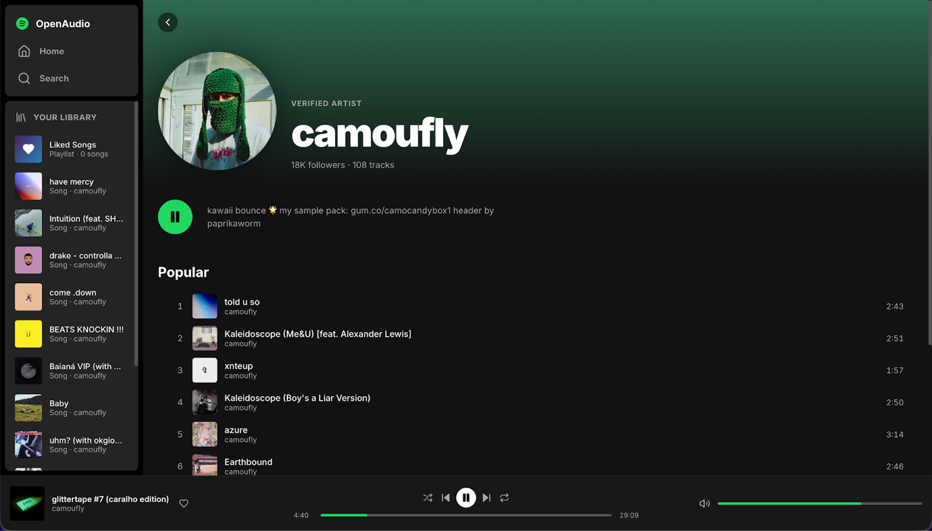Vibecoded Spotify clone, built on the Open Audio Protocol using a single prompt.
